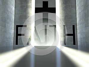 Christian cross on wall, concept of faith