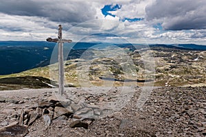 Christian cross on the way to the top of Gaustatoppen