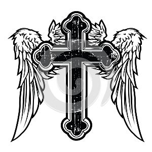 Christian Cross Wing Crown Vector Drawing Blak Vintage Wings Bird feather Tattoo Hawk Angel Wings 13