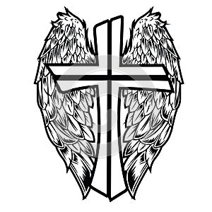 Christian Cross Wing Graphic Detailed Angel or Bird Wings Vector illustration 14