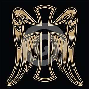 Christian Cross Wing Graphic Detailed Angel or Bird Wings Vector illustration 19