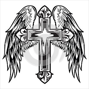 christian cross Wing vector drawing Blak illustration