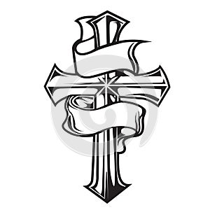 christian cross Wing vector drawing Blak illustration