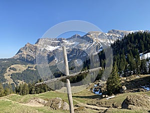 Christian crucifix on the hills and lookouts over the Eigental alpine valley, Einsiedeln - Canton of Schwyz, Eigenthal