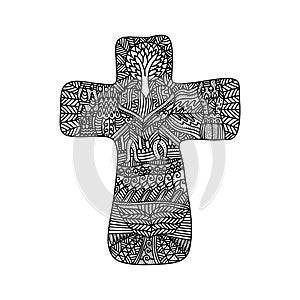 Christian doodle illustration. The Cross of the Lord and Savior Jesus Christ