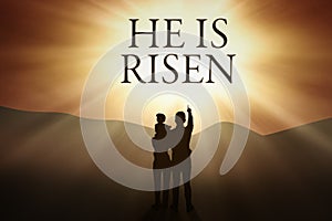 Christian family and text of He is risen