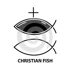 christian fish icon, black vector sign with editable strokes, concept illustration