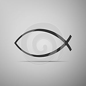 Christian fish icon on grey background.
