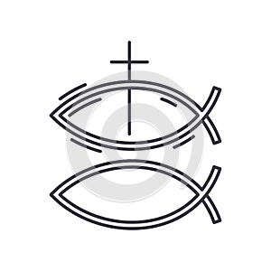 Christian fish icon, linear isolated illustration, thin line vector, web design sign, outline concept symbol with