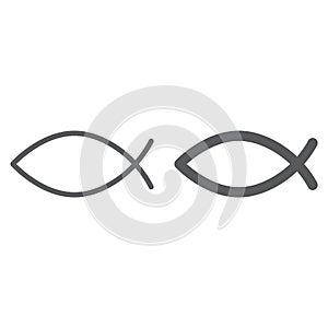 Christian fish line and glyph icon, religious and symbol, jesus fish sign, vector graphics, a linear pattern on a white