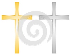 Christian golden and silver cross, isolated, vector illustration