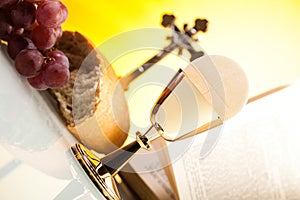 Christian holy communion, bright background, saturated concept