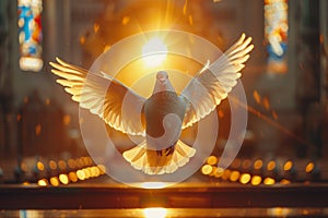 Christian Iconography. The White Dove of the Holy Spirit. AI Generated