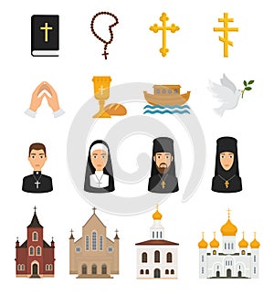 Christian icons vector christianity religion signs and religious symbols church faith christ bible cross hands praying