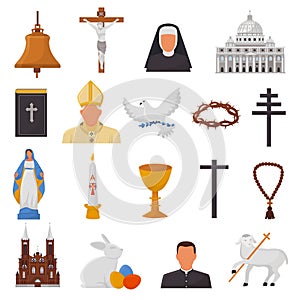 Christian icons vector christianity religion signs and religious symbols church faith christ bible cross hands praying