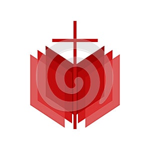 Christian illustration. Church logo. Cross of Jesus and open bible
