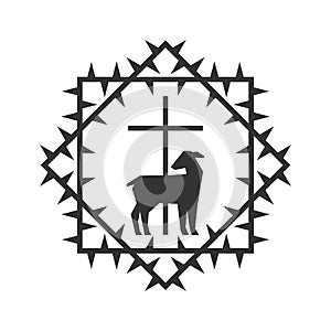 Christian illustration. Church logo. Crown of thorns, lamb and cross