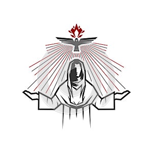 Christian illustration. Church logo. Jesus and the dove descending on Him is a symbol of the Holy Spirit