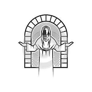 Christian illustration. The figure of Jesus Christ on the background of the arch