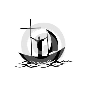 Christian illustration. The follower of Jesus Christ floats in the boat of faith