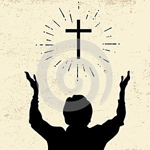 Christian illustration. Raised hands in worship