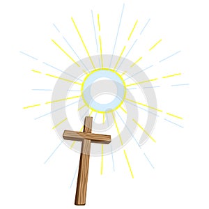 Christian illustration of wooden cross. Happy Easter image.