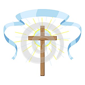 Christian illustration of wooden cross. Happy Easter image.