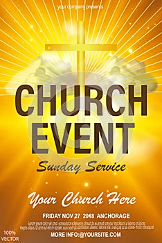 Christian invitation poster template. Religious flyer card for Church service event. EPS 10 photo