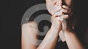 Christian life crisis prayer to god. Woman Pray for god blessing to wishing have a better life. woman hands praying to god with