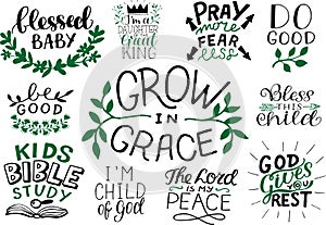 Christian logo set with Bible verse and quotes Blessed baby, Kids Bible study, The Lord is my peace, Grow in Grace