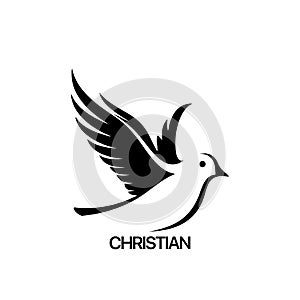 Christian Logo template with dove, pigeon. Black and white christian holy spirit symbol.