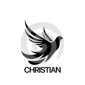 Christian Logo template with dove, pigeon. Black and white christian holy spirit symbol.