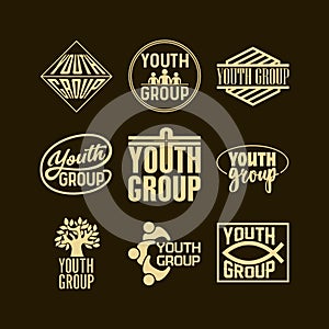 Christian logos, banners and stickers. Youth group photo