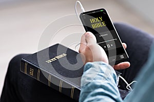 Christian Man Reading Bible Book And Praying