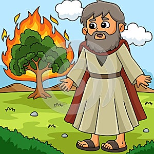 Christian Moses and Burning Bush Colored Cartoon