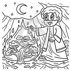 Christian Moses and the Burning Bush Coloring Page