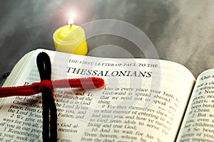 Christian Open Holybile Index Thessalonians for background photo