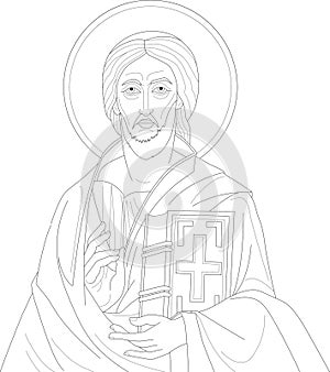 Christian orthodox Jesus Christ portrait graphic sketch template.