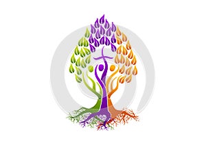 Christian people logo, root icon holy spirit tree, family church vector symbol design