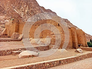 Panoramic of the Monastery of Saint Catherine in the Sinai Peninsula. Mountains of Egypt and Mount Sinai. desert landscapes.