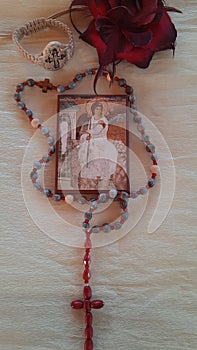 Christian Prayer Rope White Angel icon painted on wood