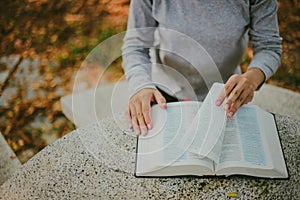 Christian reading bible in morning