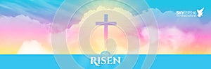 Christian religious design for Easter celebration. Narrow horizontal banner