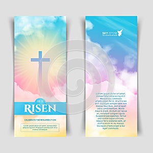 Christian religious design for Easter celebration. Narrow vertical banners