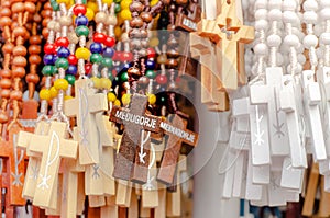 Christian Rosaries in Medjugorje, souvenirs from the popular site of Catholic pilgrimage