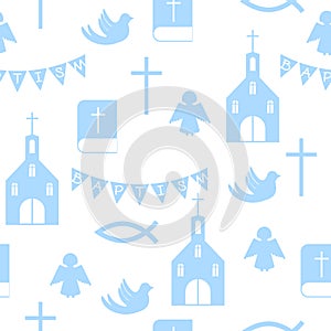 Christian seamless pattern with church and bible