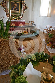 Christian, shrine or altar in church for religion, worship and spiritual festival or ceremony in Danish culture. Praise