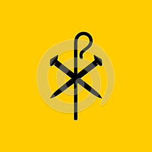 Christian symbols. Crucifix nails and shepherd`s staff photo