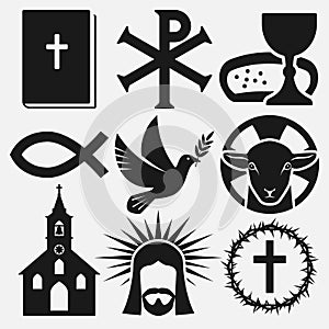 Christian symbols icons set