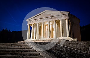 Christian temple by Antonio Canova. Roman and Greek religious architecture, building as pantheon and parthenon. Church in Italy.